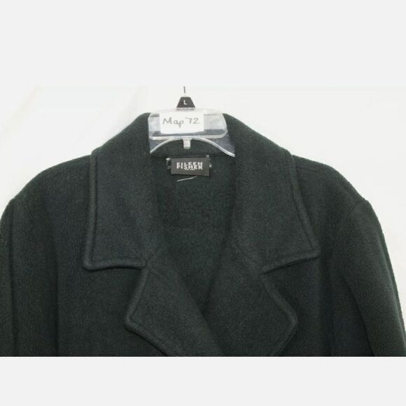 EILEEN FISHER ECOSPUN FLEECE DOUBLE BREASTED SIZE SMALL BLACK JACKET COAT - Picture 3 of 6